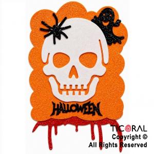 CARTEL HALLOWEEN VERTICAL CALAVERA MODELOS SURTIDOS GOMA EVA CON GIBRE